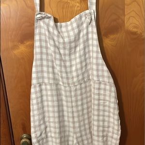 Lou & Grey by Loft, tan and white linen overalls